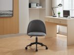 Velvet fabric office chair, mid back adjustable rotating computer chair, black legs, cushioned office chair with wheels - Image 19