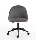 Velvet fabric office chair, mid back adjustable rotating computer chair, black legs, cushioned office chair with wheels - Image 8